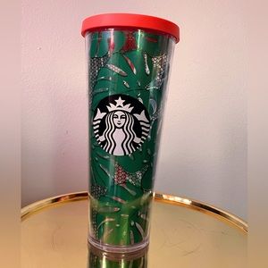 Starbucks 24oz Venti tumbler. Green Banana/ palm leaf leaves lace.